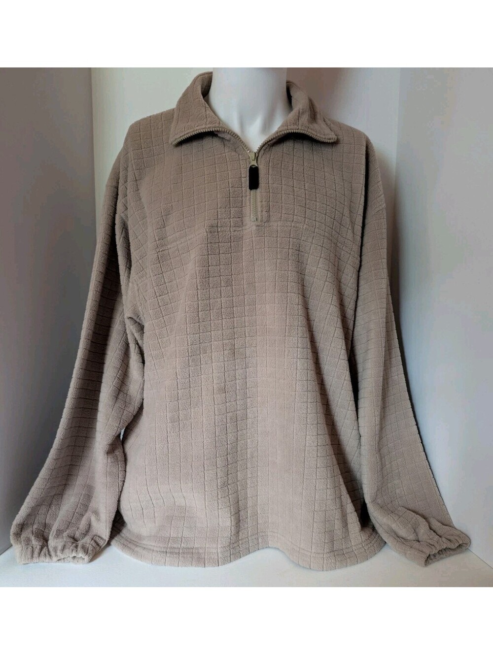 Bert Pulitzer Men's 1/4 Zip Fleece Sweater Collector's Edition Pockets Tan Sz L